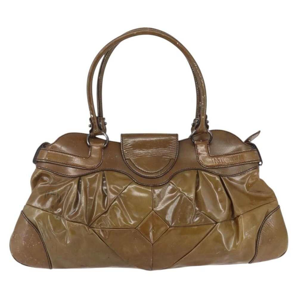 Authentic Salvatore Ferragamo Gancini Shoulder Bag Enamel Brown Silver - Picture 10 of 16